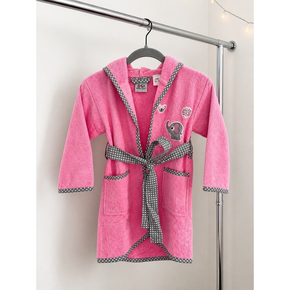 Baby Pink Bathrobe 100% Cotton Hooded Elephant Soft Robe 0-3 Months - Picture 2 of 9